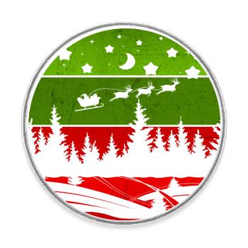 Motif de Noël - Noël vintage rouge et vert Sapins - Magnet rond - blanc - Devant