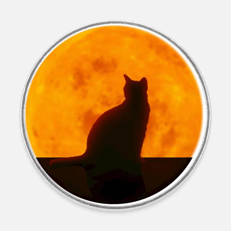 Cat - Round  fridge magnet - white