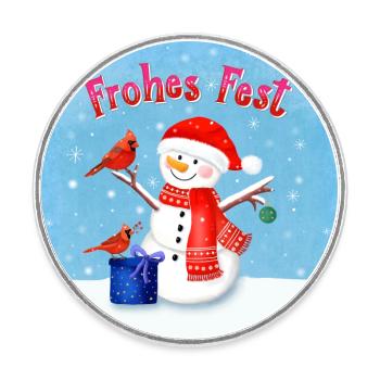 Schneemann wünscht Frohes Fest - Runder Kühlschrankmagnet - Weiß - Vorne