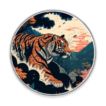 Ukiyo Tiger - Round  fridge magnet - white - Front