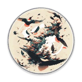 ukiyo birds japanese nature art - Round  fridge magnet - white - Front