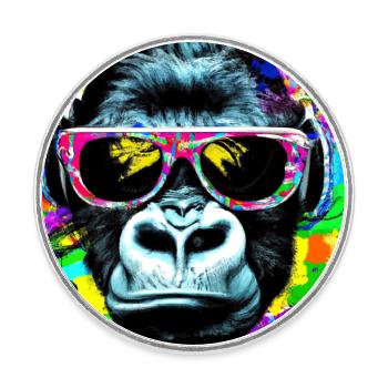 Gorilla with headphones and sunglasses - Round  fridge magnet - white - Front
