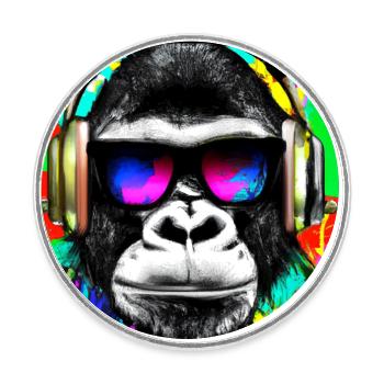 Gorilla with headphones and sunglasses - Round  fridge magnet - white - Front