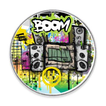 Boom Box with Smiley - Graffiti - Round  fridge magnet - white - Front