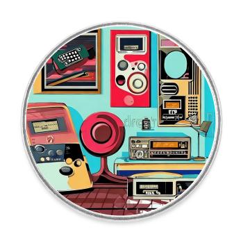 80er Style Retro Zimmer - Runder Kühlschrankmagnet - Weiß - Vorne