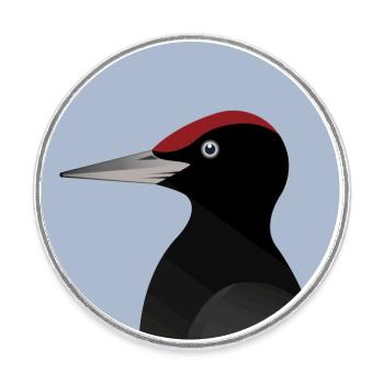 Black Woodpecker Bird / Portrait - Round  fridge magnet - white - Front