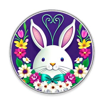 Blumen und Osterhase - Runder Kühlschrankmagnet - Weiß - Vorne