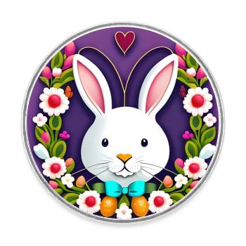 Weisser Hase Osterhase Blumen - Runder Kühlschrankmagnet - Weiß - Vorne