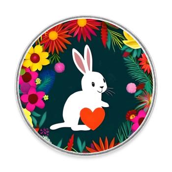 Hase hält Herz - Runder Kühlschrankmagnet - Weiß - Vorne