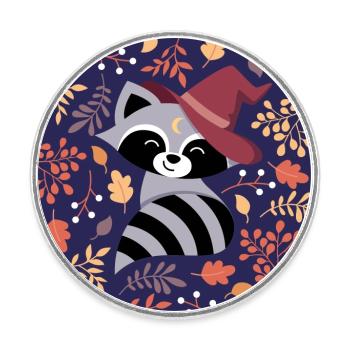 Raccoon with autumn pattern - Round  fridge magnet - white - Front