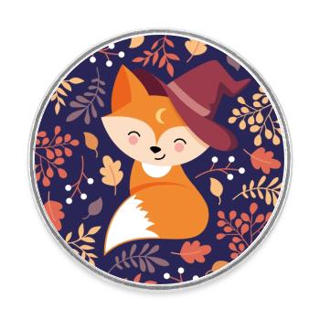 Fox with autumn pattern - Round  fridge magnet - white - Front