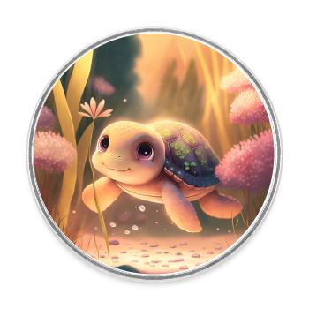 bébé tortue - Magnet rond - blanc - Devant