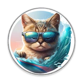 Chat de surf - Magnet rond - blanc - Devant