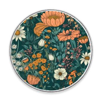Motif de fleurs - Magnet rond - blanc - Devant