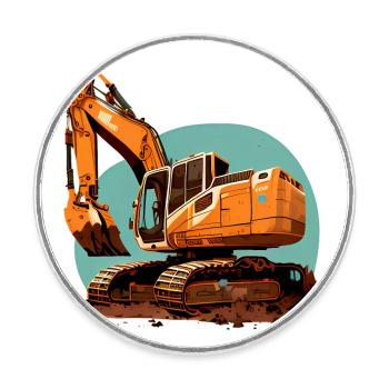 Bagger| Schaufelbagger | Retro - Runder Kühlschrankmagnet - Weiß - Vorne