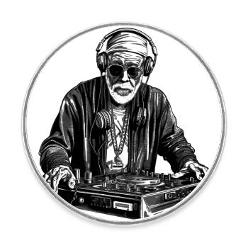 Cool bestager man en DJ hipster avec casquette - Magnet rond - blanc - Devant