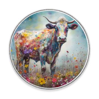 Vibrant Cow Art - Round  fridge magnet - white - Front