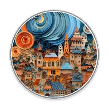 Papier Stadt - Runder Kühlschrankmagnet - Weiß - Vorne