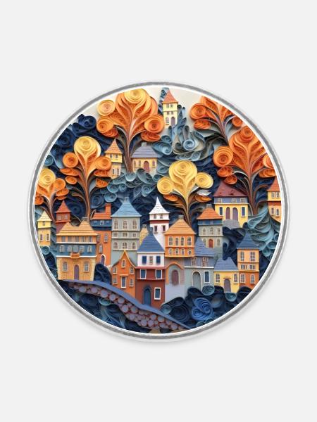 Papier Stadt - Runder Kühlschrankmagnet - Weiß