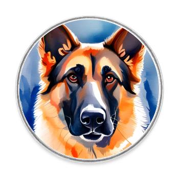 Deutscher Schäferhund Aquarell Porträt - Runder Kühlschrankmagnet - Weiß - Vorne