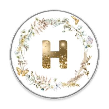 H Monogramme Paillettes Boho Couronne - Magnet rond - blanc - Devant