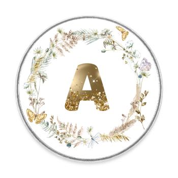 Une couronne de bohème à paillettes monogramme - Magnet rond - blanc - Devant