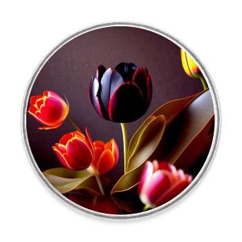 Black Red Tulip - Round  fridge magnet - white - Front