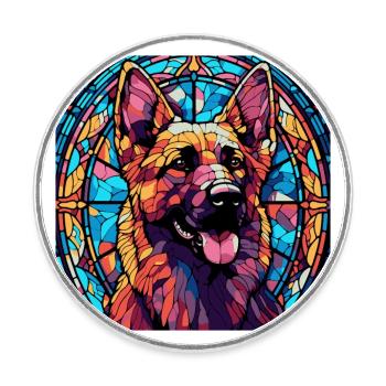 Colorful German Shepherd Dog Breed Watercolor Glas - Round  fridge magnet - white - Front