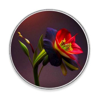 Black-Red Amaryllis - Round  fridge magnet - white - Front