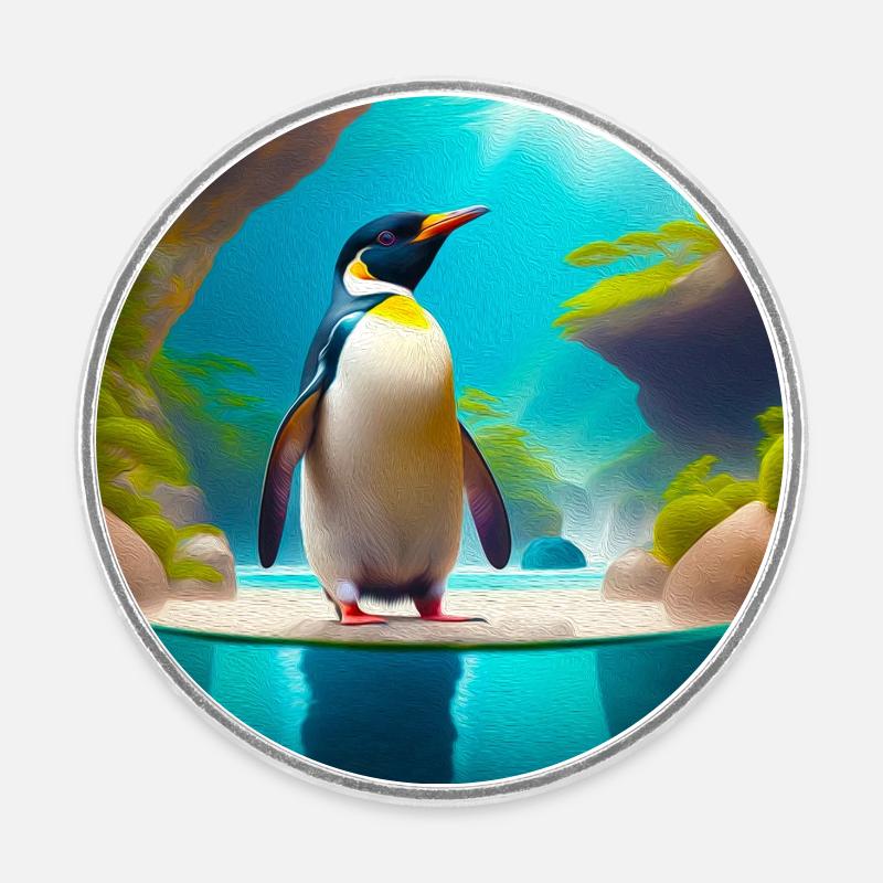 Pingouin - Magnet rond - blanc