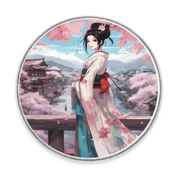Anime Geisha - Round  fridge magnet - white - Front
