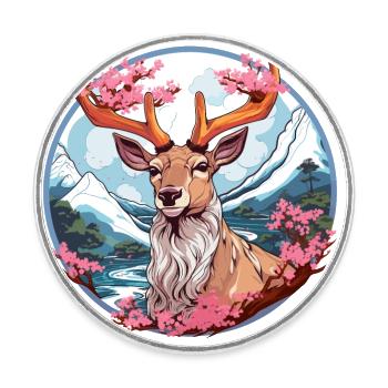 Cerf Sika japonais dans le style anime - Magnet rond - blanc - Devant