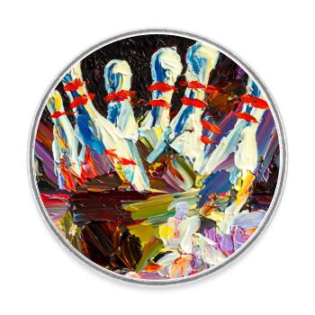 Abstract Colored Oil Painting of a Bowling Strike - Round  fridge magnet - white - Front