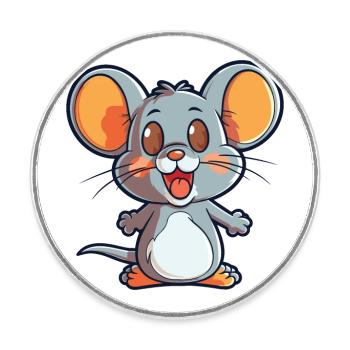 Maus-Cartoon-Kawaii-Aquarell-Illustration - Runder Kühlschrankmagnet - Weiß - Vorne