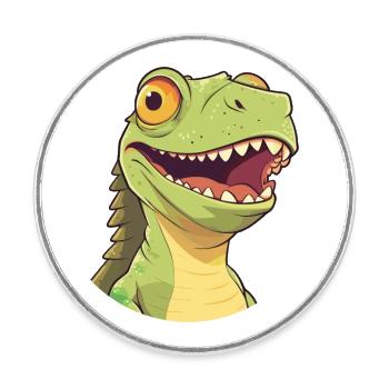 Iguana Cartoon Kawaii Watercolor Illustration - Round  fridge magnet - white - Front