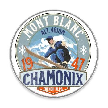 Mont Blanc Chamonix Jahrgang - Runder Kühlschrankmagnet - Weiß - Vorne