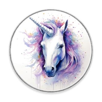 Unicorn Print in Watercolors Purple Blue Pink - Round  fridge magnet - white - Front