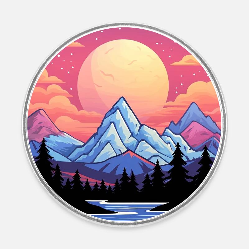 Mountains Vaporwave - Round  fridge magnet - white