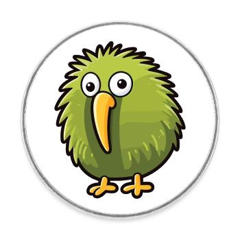 Kiwi oiseau Dessin animé Kawaii Aquarelle Illustration - Magnet rond - blanc - Devant