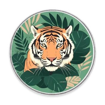 Tropical Tiger Animal Lover - Round  fridge magnet - white - Front