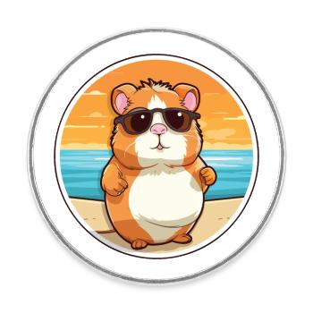 Hamster Drôle de dessin animé Kawaii Beach Illustration - Magnet rond - blanc - Devant