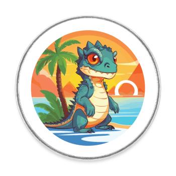 Iguana Funny Cartoon Kawaii Beach Illustration - Round  fridge magnet - white - Front