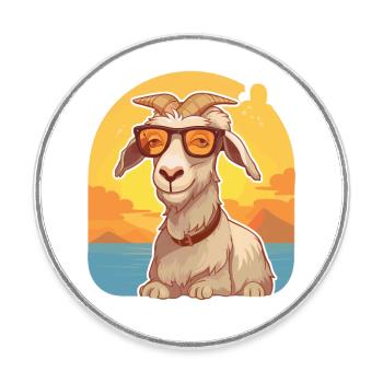 Ziege lustige Karikatur Kawaii Strand Illustration - Runder Kühlschrankmagnet - Weiß - Vorne