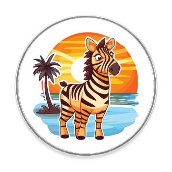 Zebra Funny Cartoon Kawaii Beach Illustration - Round  fridge magnet - white - Front
