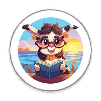 Vache Mignon Drôle Dessin Animé Kawaii Livre Plage - Magnet rond - blanc - Devant