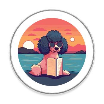 Pudel Niedlich Lustige Karikatur Kawaii Buch Strand - Runder Kühlschrankmagnet - Weiß - Vorne