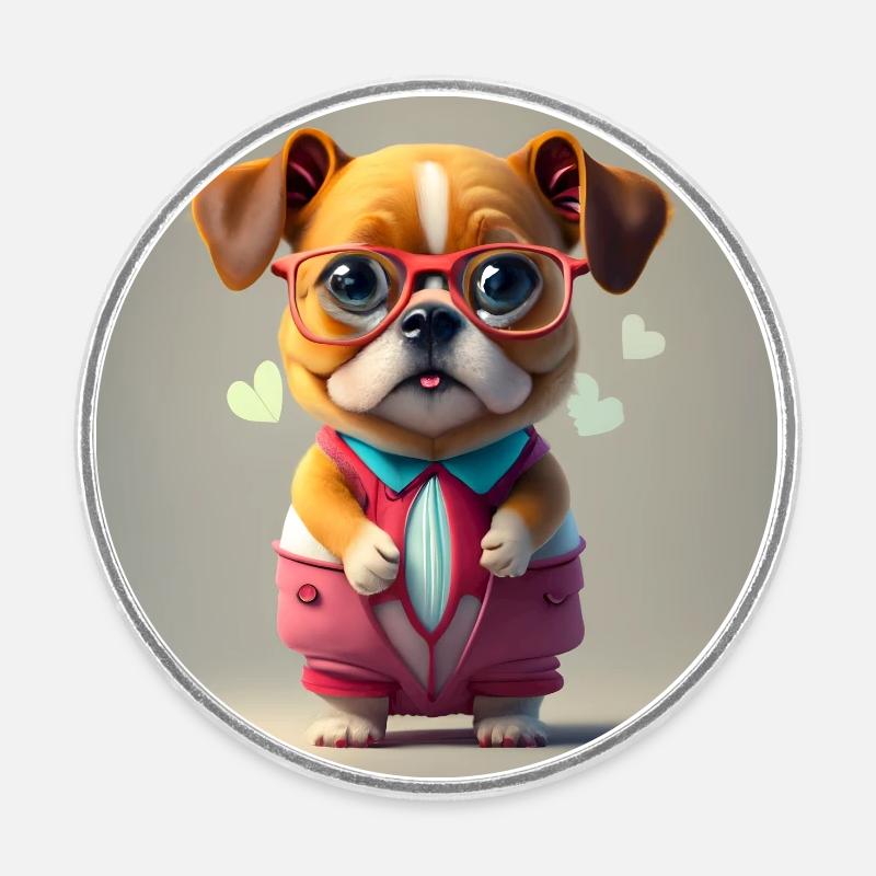 dog red glasses - Round  fridge magnet - white