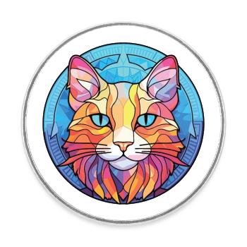 Australische Nebelkatze Bunte Aquarell-Karikatur - Runder Kühlschrankmagnet - Weiß - Vorne