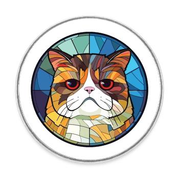 Chat exotique à poil court coloré dessin animé aquarelle - Magnet rond - blanc - Devant
