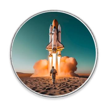 astronaute avec fusée - Magnet rond - blanc - Devant